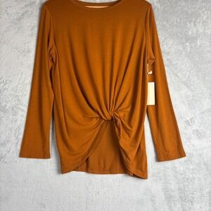 Jackson Rowe Burnt Orange‎ Front Knot Twist Long Sleeve Top Small NWT Rust Modal